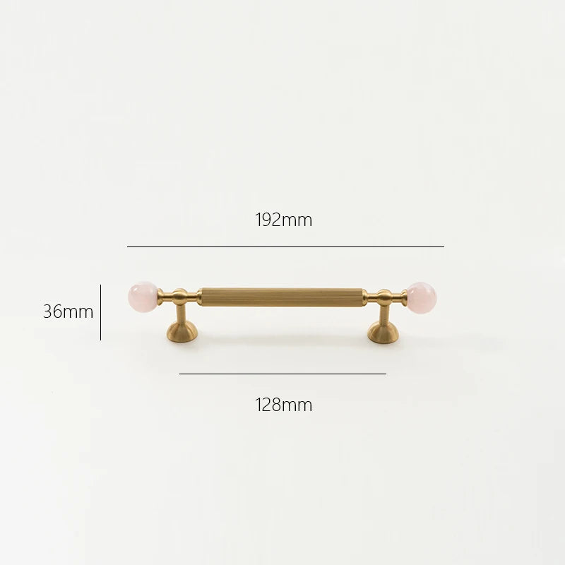 Pink Rose Quartz + Brass Cabinet Pulls,Natural Crystal Ball Knobs for Kitchen Cupboard Dresser Wardrobe, Gold Furniture Hardware