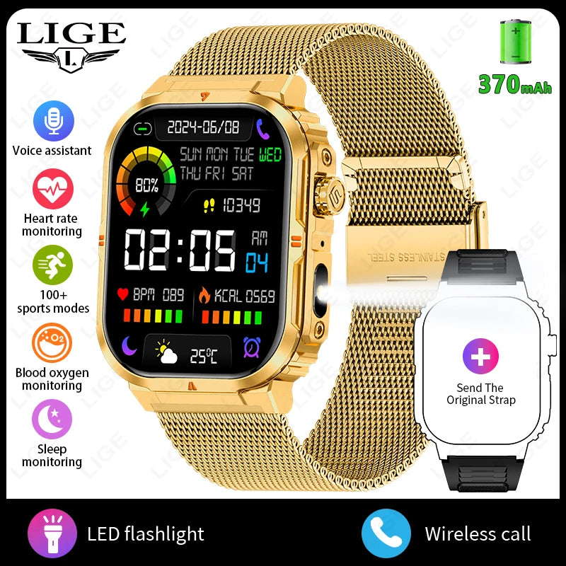 LIGE New Smart Watch For Men Women 2.01" HD Display Health Monitor Sport Fitness Watches AI Voice Bluetooth Call Smartwatch Men