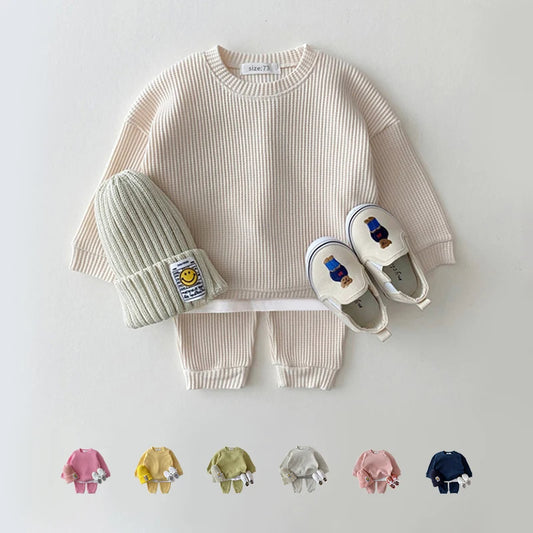 2 uds nuevo conjunto de bebé niños niñas traje deportivo niño traje de Color sólido traje infantil Otoño Invierno primavera ropa de bebé niño