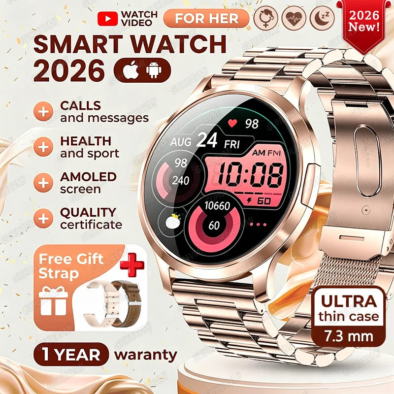 2026New Smart Watch For Women 466*466 AMOLED Display Fitness Monitor Bracelet Ladies' Gift BT Call Digital Clock For Android IOS