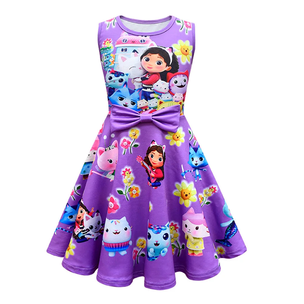 Summer Kid Gabby's Dollhouse Clothes Girls Gabby Cats Cosplay Dress + bag Baby Children Birthday Party Princess Dresses