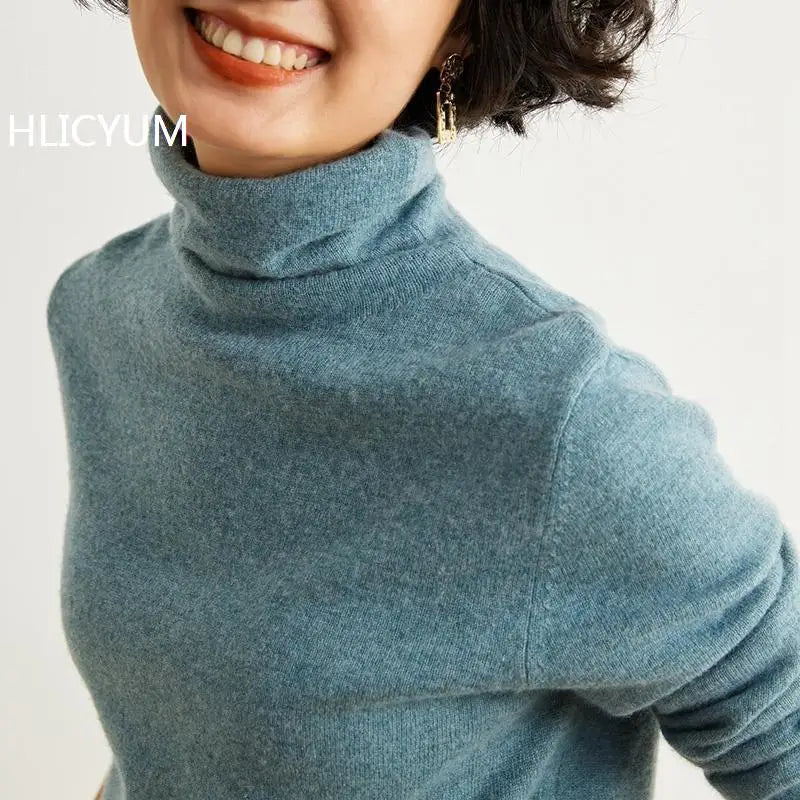 Women's 100% Cashmere Sweater Casual Solid Color Knitted Pullover Loose High Neck Jumper Autumn/Winter Warm Blouse Tops