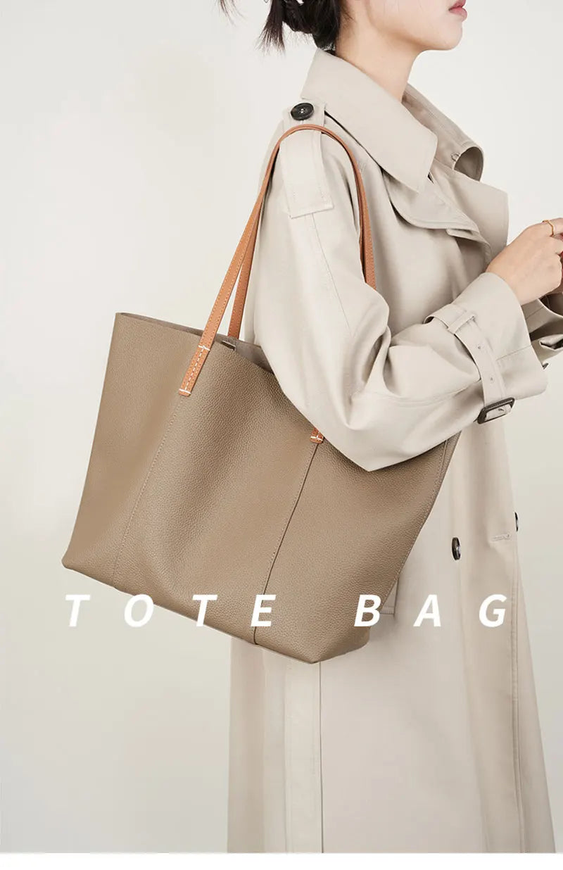 100% Genuine Leather Women's Tote Bags Luxury Designer Large Capacity Women Shoulder Bag Soft Cowhide Female Handbags 2378