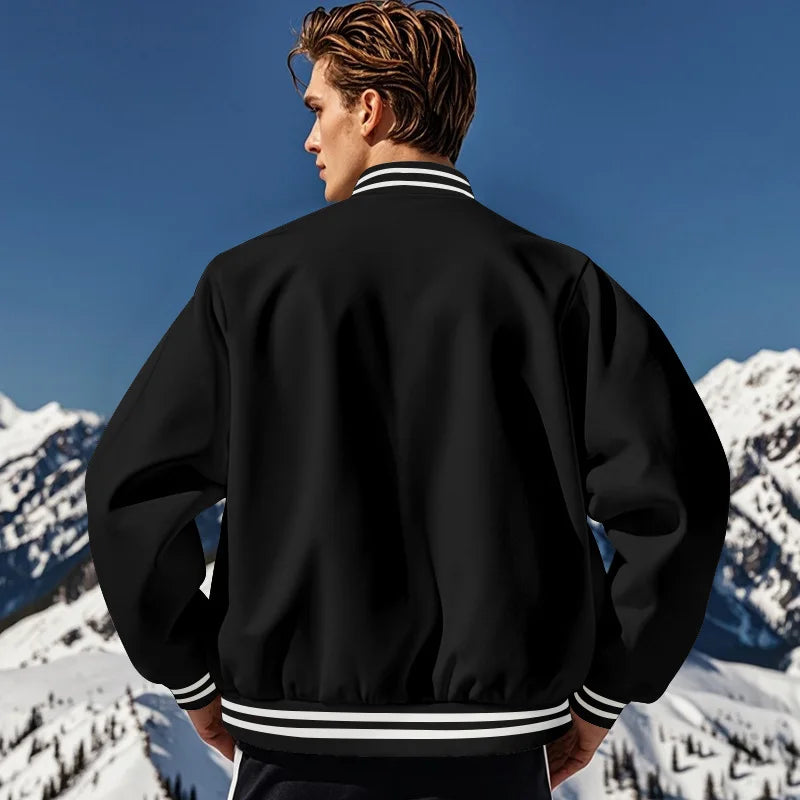 Men's baseball jacket autumn and winter fleece American solid color loose casual stand-up collar single-breasted flight jacket