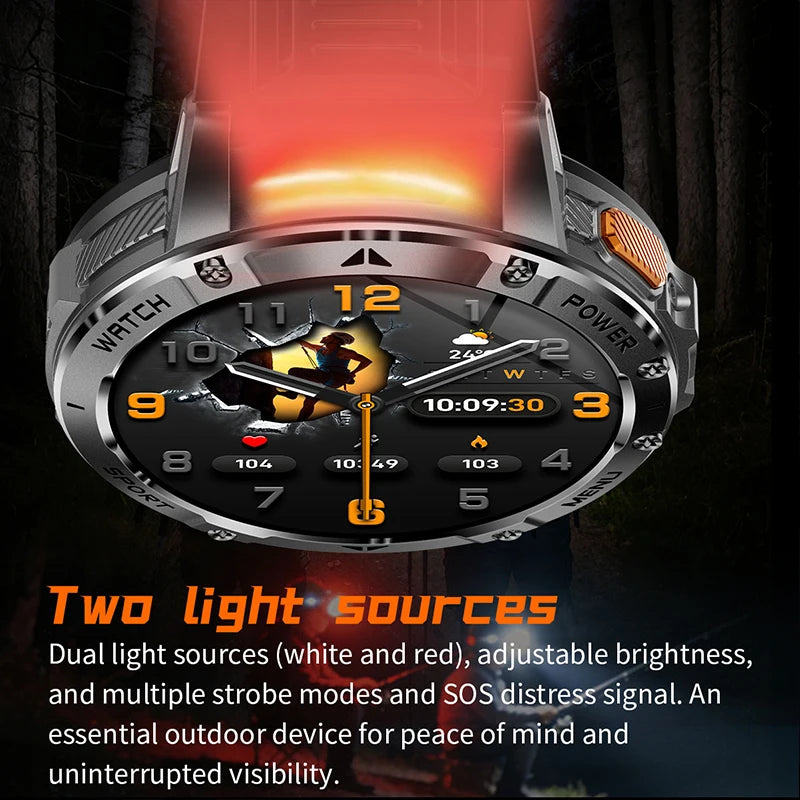 Smart Watch 1400mAh Battery 1.7'' IPS Screen 120+ Sports SOS Strobe Alarm IPX8 Waterproof LED Light BT Call Men Women Xmas Gift