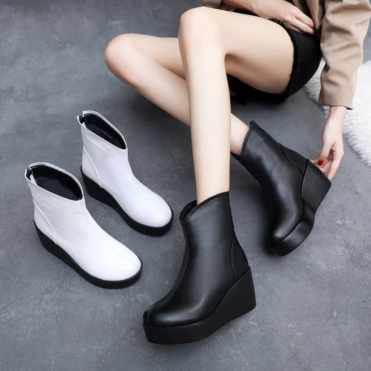 GKTINOO 2026 New Autumn Winter Women Shoes Woman Genuine Leather Wedges Snow Boots Height Increasing Short Women Boots Platform
