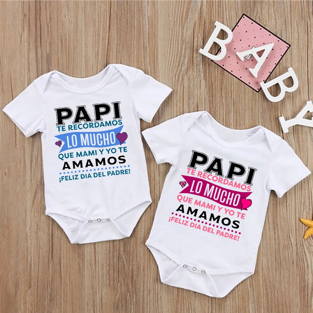 Spanish Printed Baby Romper Infant Jumpsuits Newborn Short Sleeves Bodysuits Boys Girls Father's Day Dad Birthday Outfit Clothes