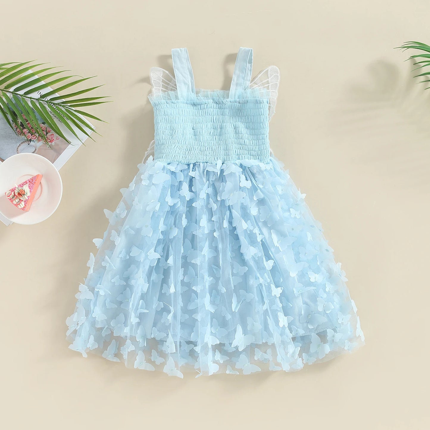 Pudcoco Vestido de princesa para niña pequeña, vestido de tul sin mangas de verano con alas de mariposa 6M-4T