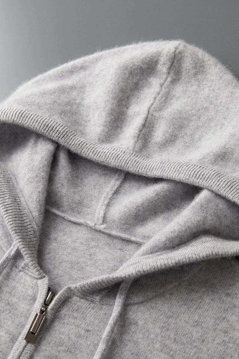 2025 New Men Knitted Plane Hooded Cardigan Cashmere Sweater Zipper Design Pocket Decoration High quality Thick Warmth Hoodie