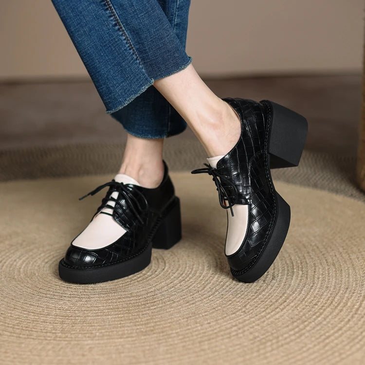 2024 New Spring Genuine Leather Women Shoes Casual Lace-up Loafers Round Toe Platform Shoes Shoes Woman Zapatos De Mujer Women
