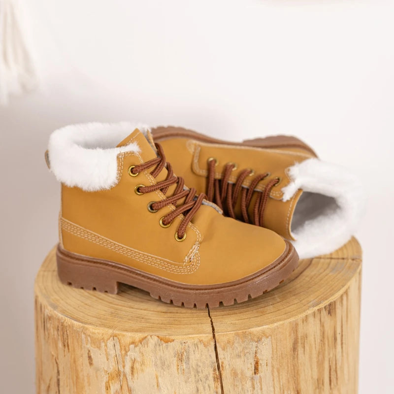 New Children's Winter Boots for Boy Warm Outdoor Girls Fashion Ankle Boots Solid Color Versatile Kids Causal School Cotton Boots