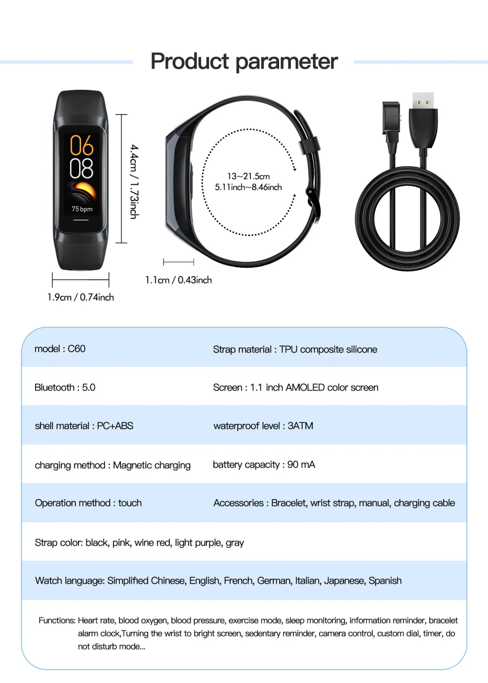 696 Smart Watches 1.1-Inch AMOLED Screen Blue Tooth Call Measurement Temperature Heart Rate Sleep Sports Health Bracelet Women