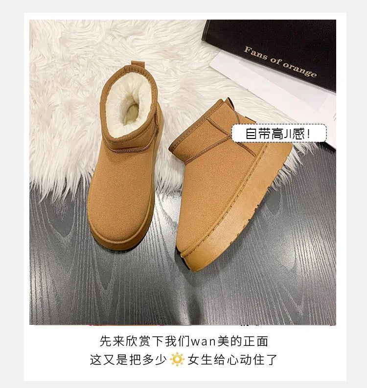 Winter Women Short Plush Warm Snow Boots Casual Shoes New Suede Fur Chelsea Ankle Boots Flats Platform Ladies Shoes Botas
