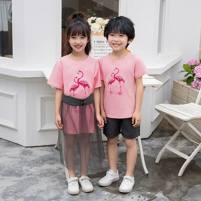 Fashion Couple Clothing Mom Duaghter Girl Long Tee Shirts Tulle Skirt Two Piece Sets Dad Son Outfit Family Pink Clothes