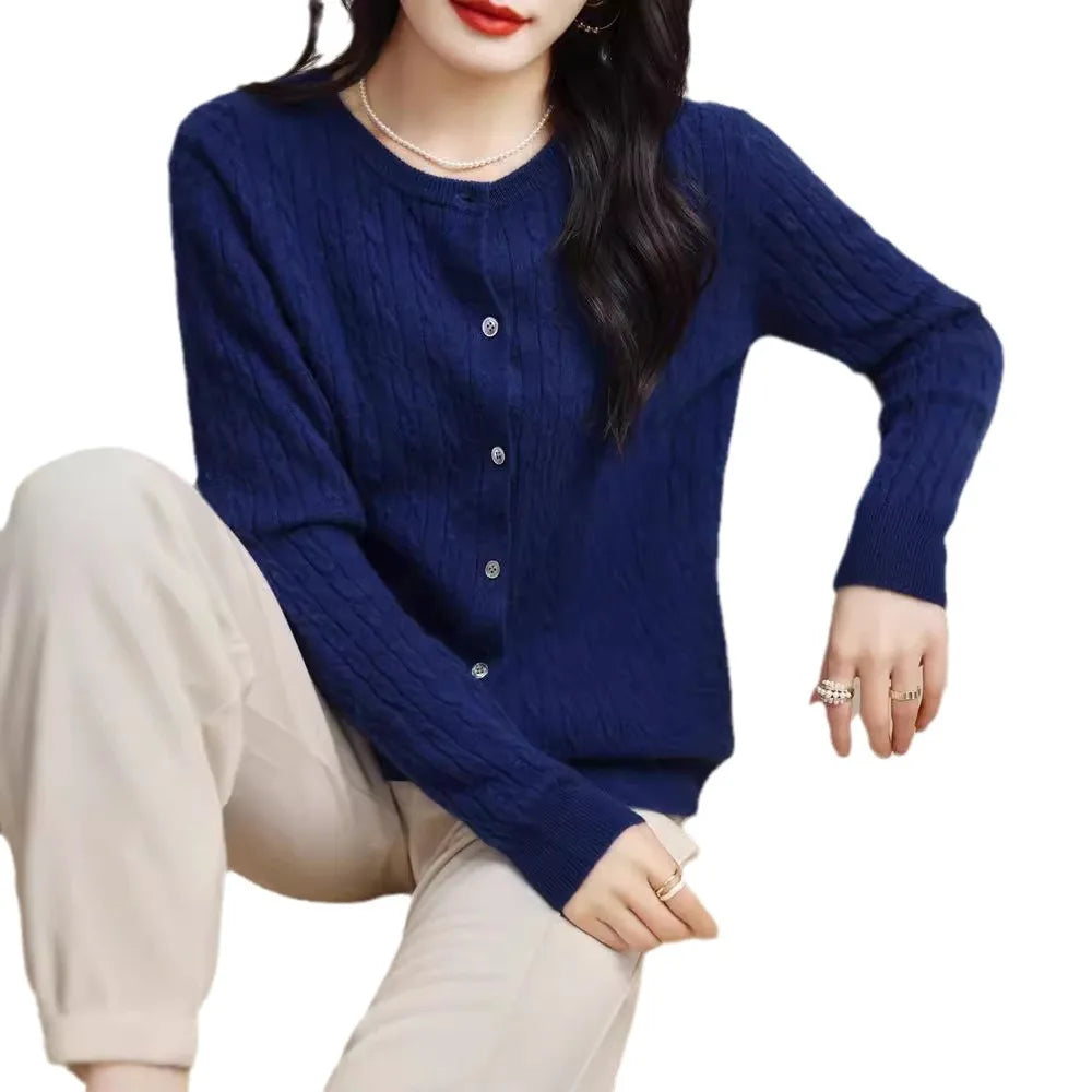 Women Cardigans Spring Autumn Winter Long Sleeve Knitted Sweaters O-neck Thick Warm Fashin Korean Cardigan Slim Fit Tops 2026
