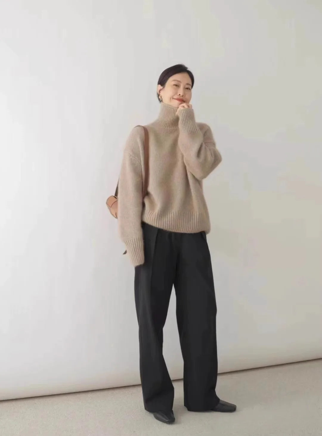 2024 Autumn and Winter New Thick Cashmere Sweater Women High Neck Pullover Sweater Warm Loose Knitted Base Sweater Jacket Tops