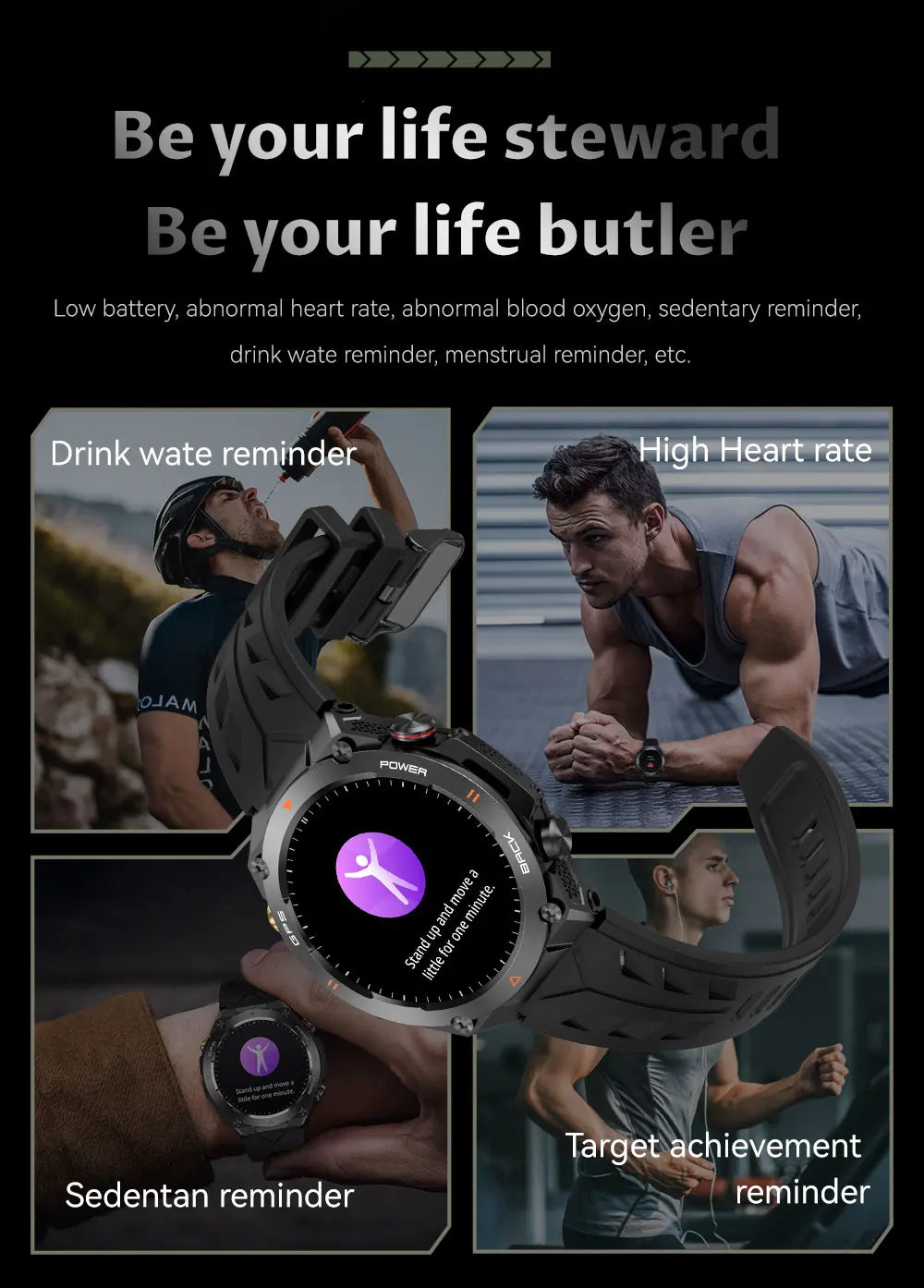 For Huawei Xiaomi Military GPS Smart Watch Men Flashlight Compass Waterproof Outdoor Sport Tracker Bluetooth Call Smart Bracelet