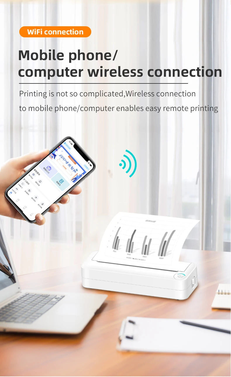 New convenient office thermal inkless mini portable printer Bluetooth HD A4 thermal brush printer