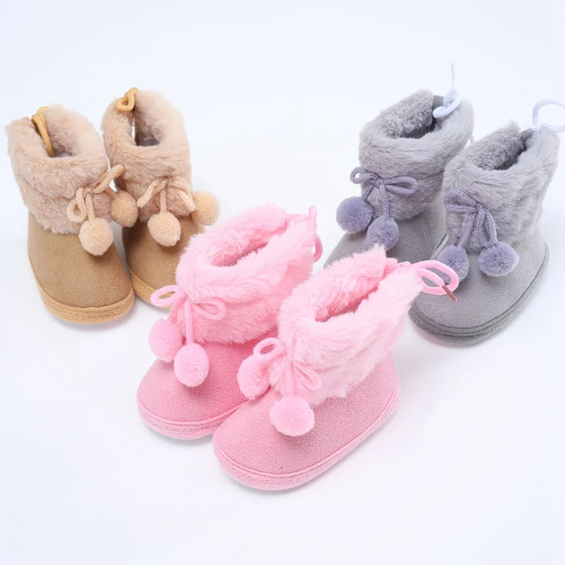 Winter Snow Baby Boots Warm Newborn Toddler First Walkers Baby Girls Boys Shoes Soft Sole Fluff Balls Thermal Snow Booties