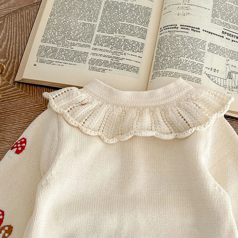 Newborn Baby Girls Knitting Cardigan Coat Long Sleeved Knitting Embroidered Cardigan Sweater Autumn Spring Children Clothes