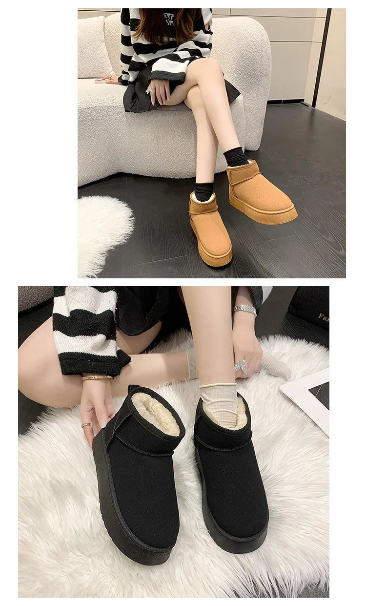 Winter Women Short Plush Warm Snow Boots Casual Shoes New Suede Fur Chelsea Ankle Boots Flats Platform Ladies Shoes Botas