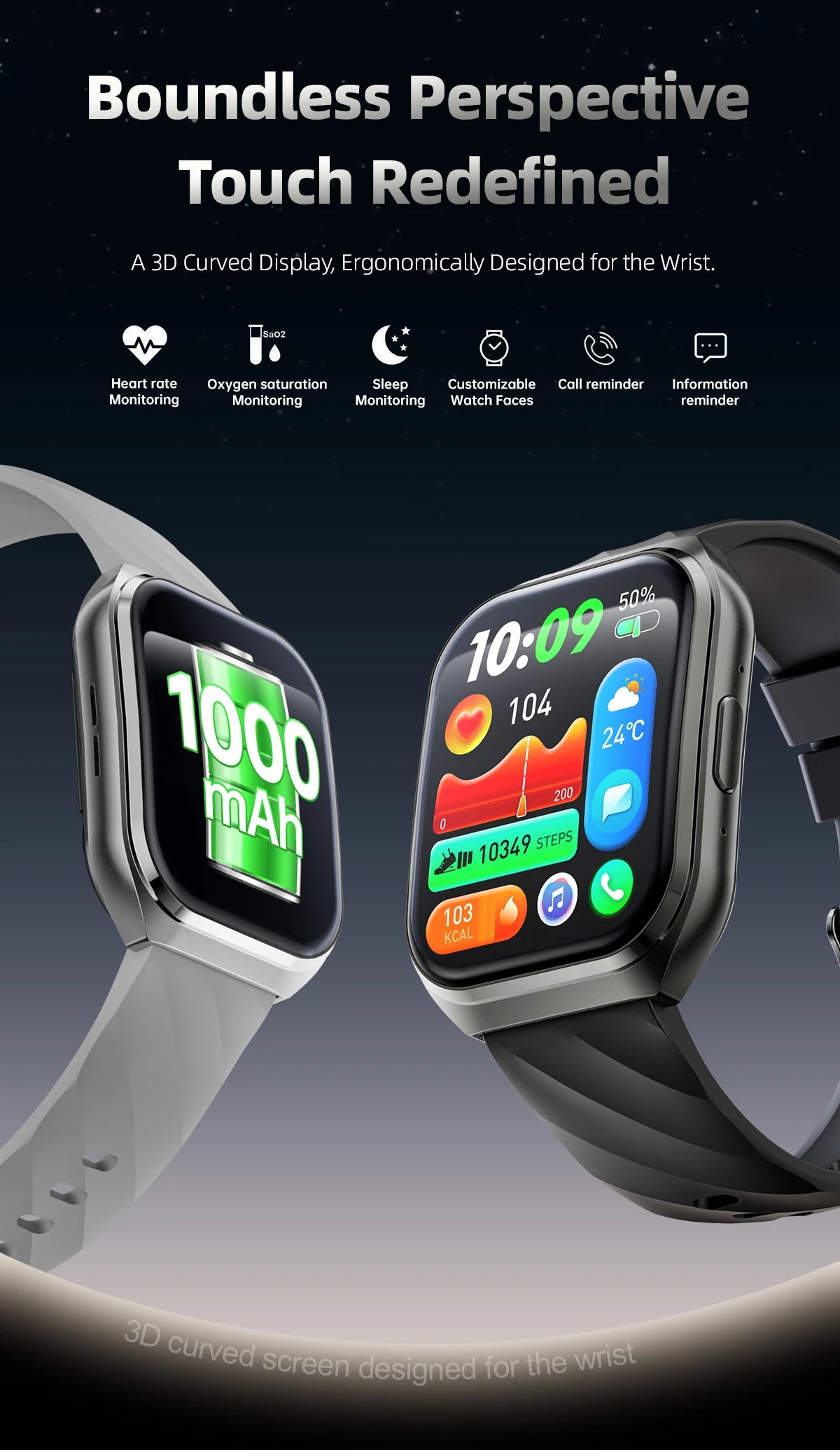 Smart Watch 1.83" IPS HD 3D Curved Screen 1000mAh Bluetooth Call IP68 Outdoor Sports Fitness Watch Men Women