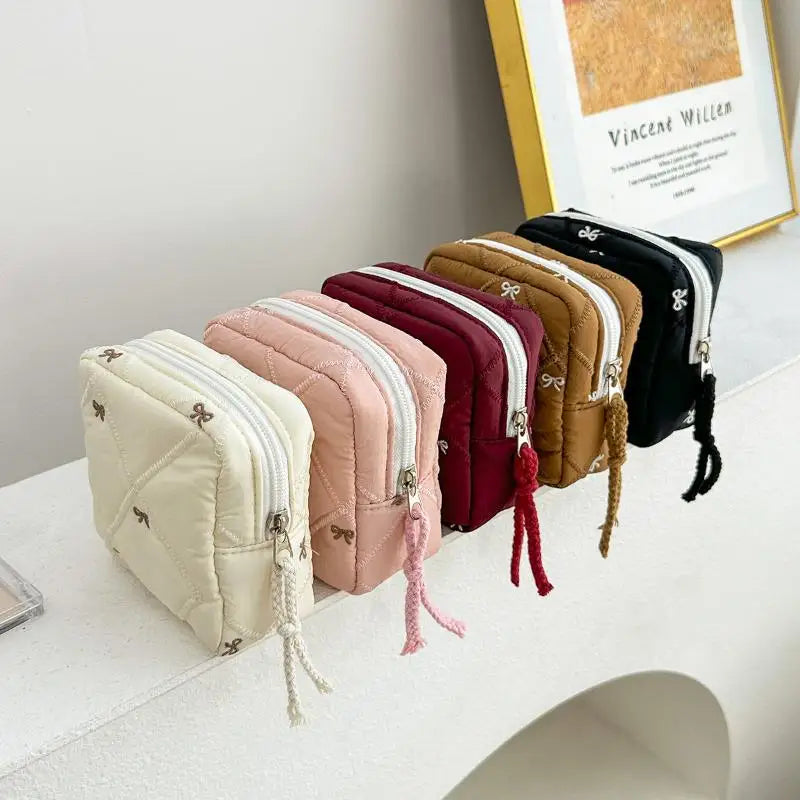 Makeup Bag For Women Embroidered Bowknot Travel Cosmetic Bags Large Capacity Handheld Makeup Toiletry Storage Bag