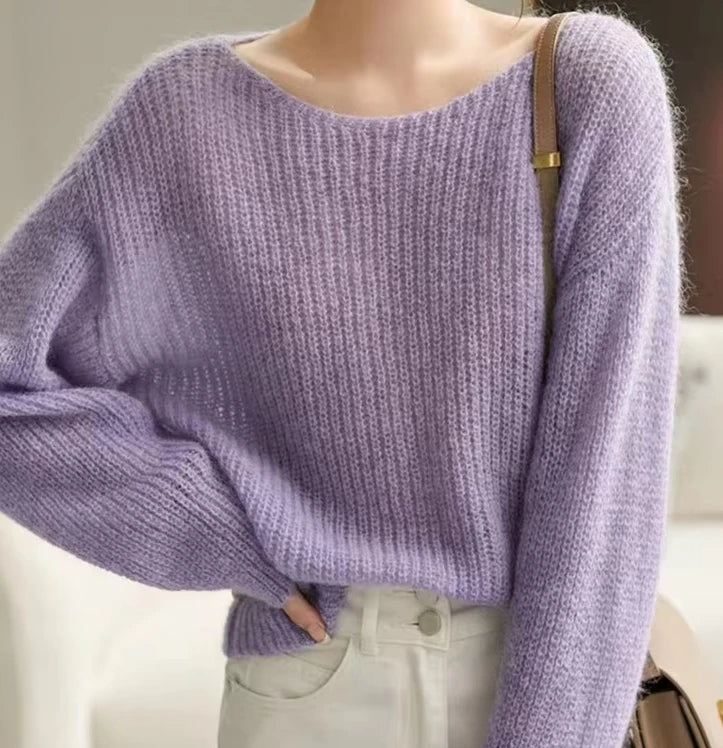 Elegant See-through Women Sweater Pullover Loose Jumper Autumn Winter Soft Warm Women Knitwear Sweater Basic Solid Cashmere Tops