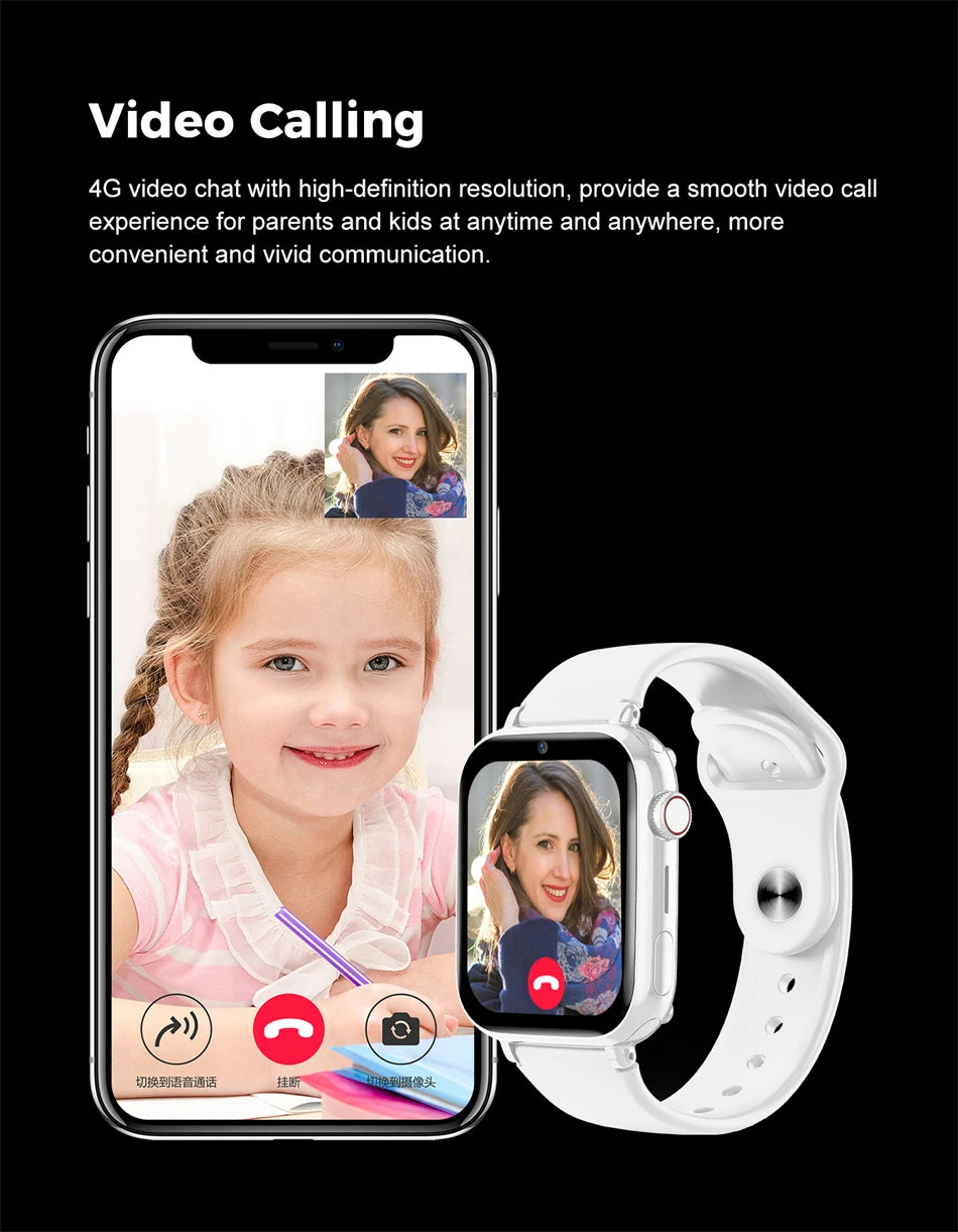 2024 4G Smart Watch Kids GPS Location WIFI Video Call SOS Waterproof Children Smartwatch Camera Monitoring Tracker Watch Girls