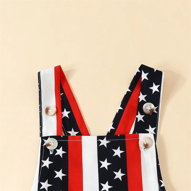 Toddler Baby Girl Boy 4th of July Outfit American Flag Overalls Romper with Pocket Patriotic Day  Jumpsuit