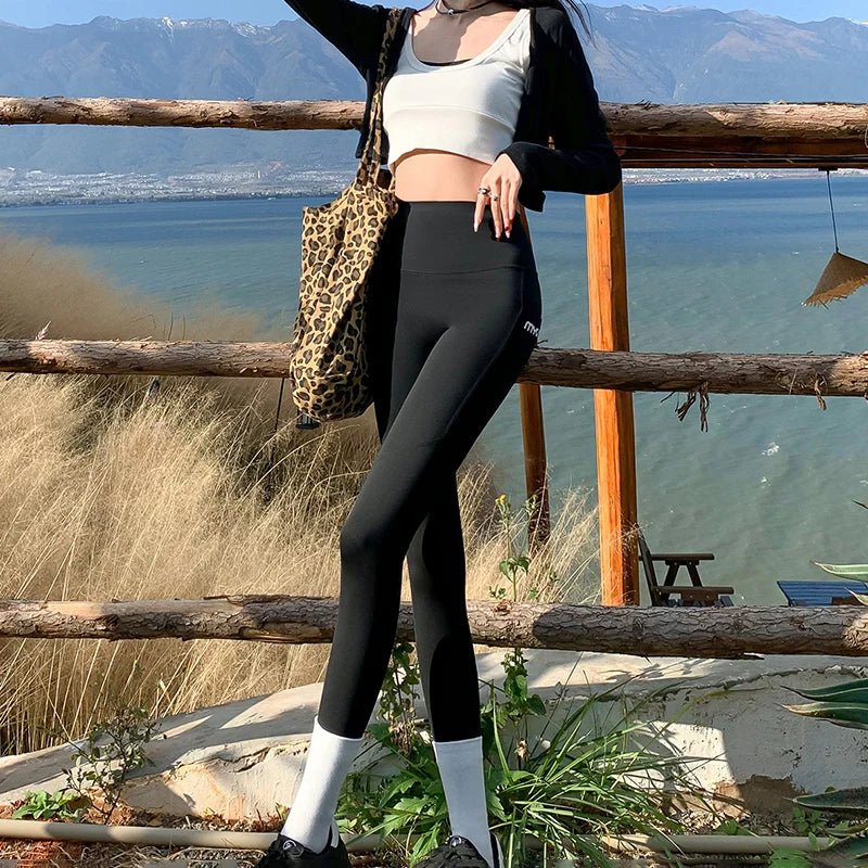 Spring Autumn Thin Sharkskin Leggings Women Side Pocket Hiking Cycling Sports Leggings Woman Naked Feeling Stretch Leggings Lady