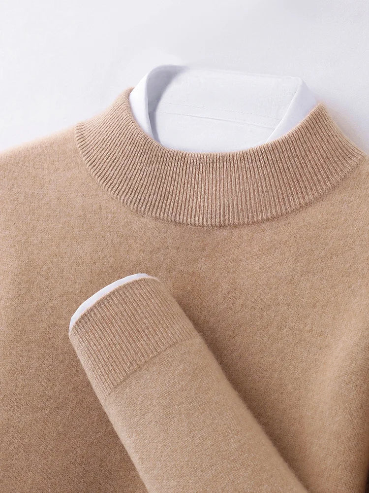 100% Pure Cashmere Men's Sweater Half High Neck Pullover Youth Business Casual Long Sleeve Jumper Spring/Autumn High-End Jacket