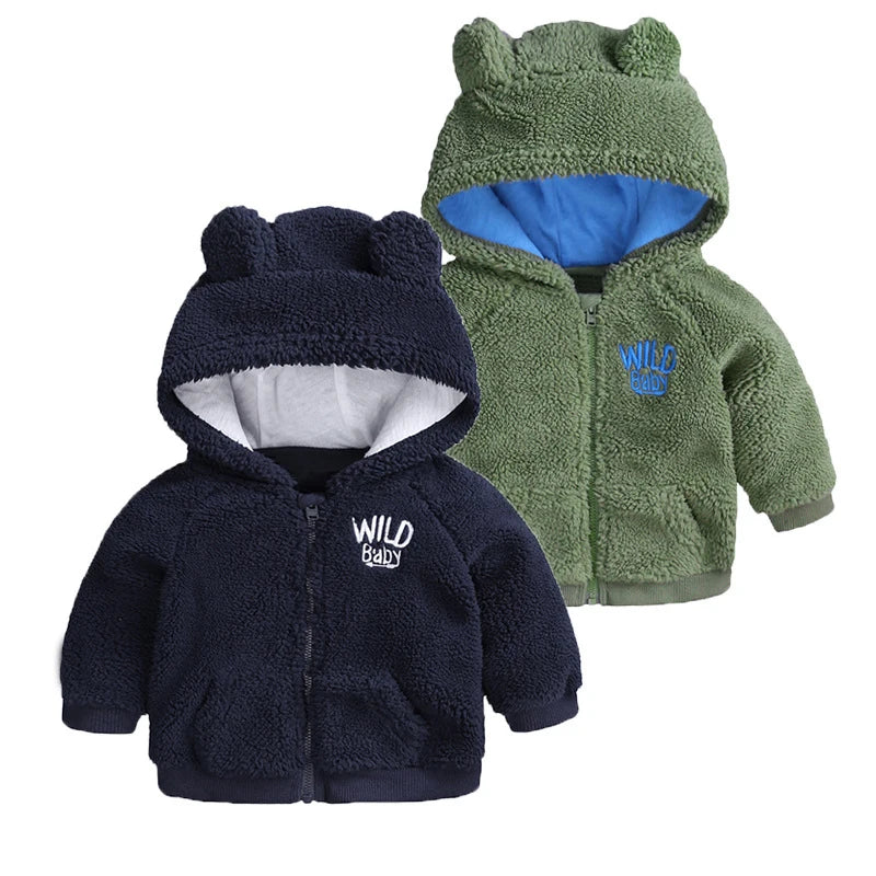 Winter Newborn Infant Baby Boys Girls Cartoon Ear Hooded Pullover Tops Warm Clothes Candy Color Coat Kids Clothing Cute