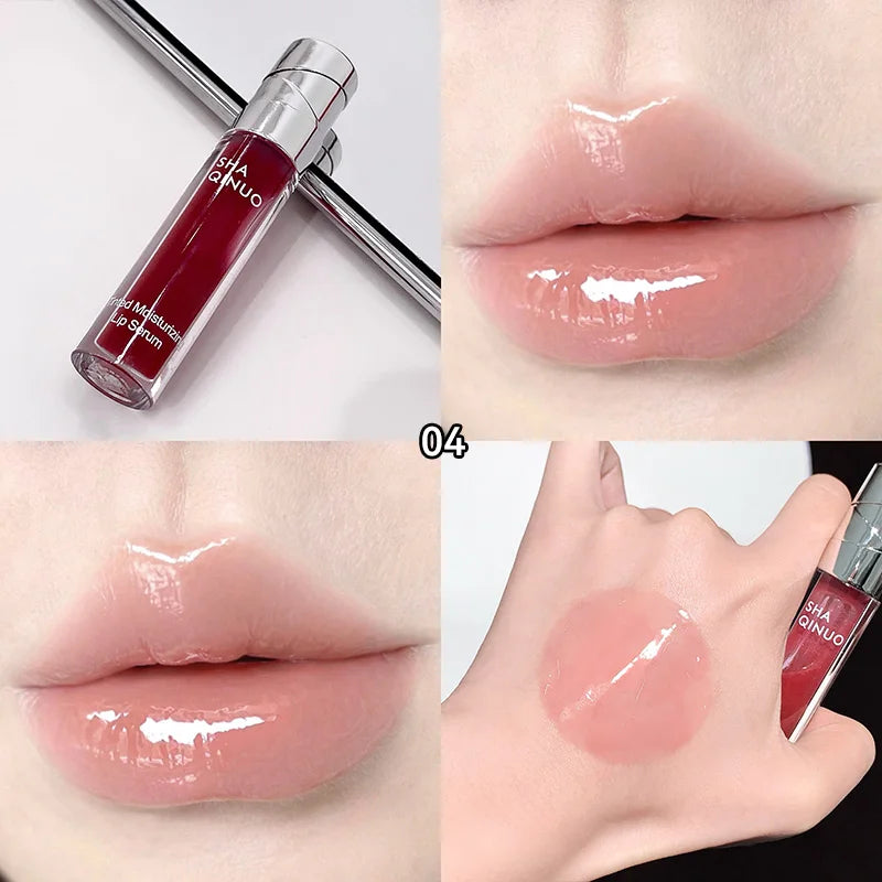 SHAQINUO Tinted Lip Serum 2.6g Deep Moisturizing Hydrating Tinted Lip Gloss Watery Glossy Mirror Finish Natural Nude Makeup