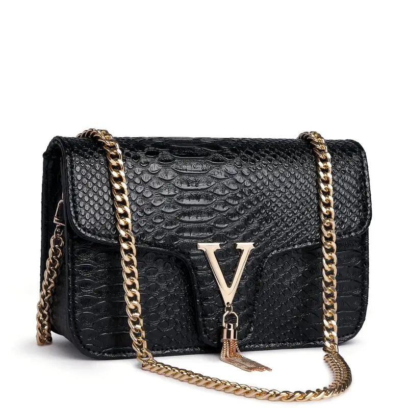 Crocodile Chain Small Crossbody Bags for Women,Black Luxury Brand Shoulder Bag,European Female Fashion Trend New Design Handbags