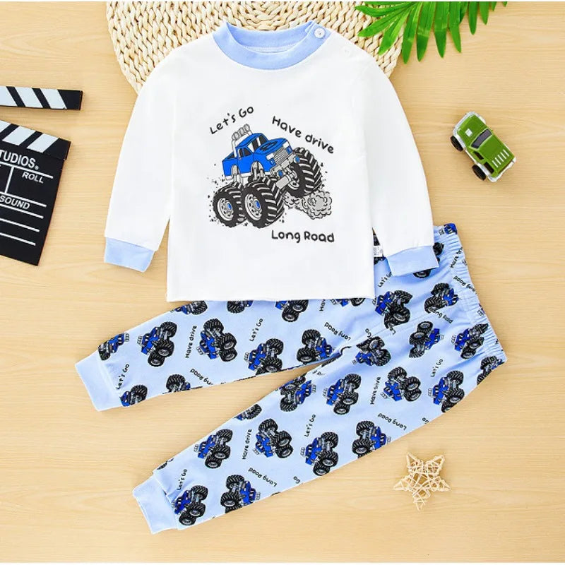 New Kids Pajamas Baby Boys Girls Cute Cartoon Long Sleeve T-Shirt Top + Pants Toddler Autumn Sleeping Clothes Sets Loungewear