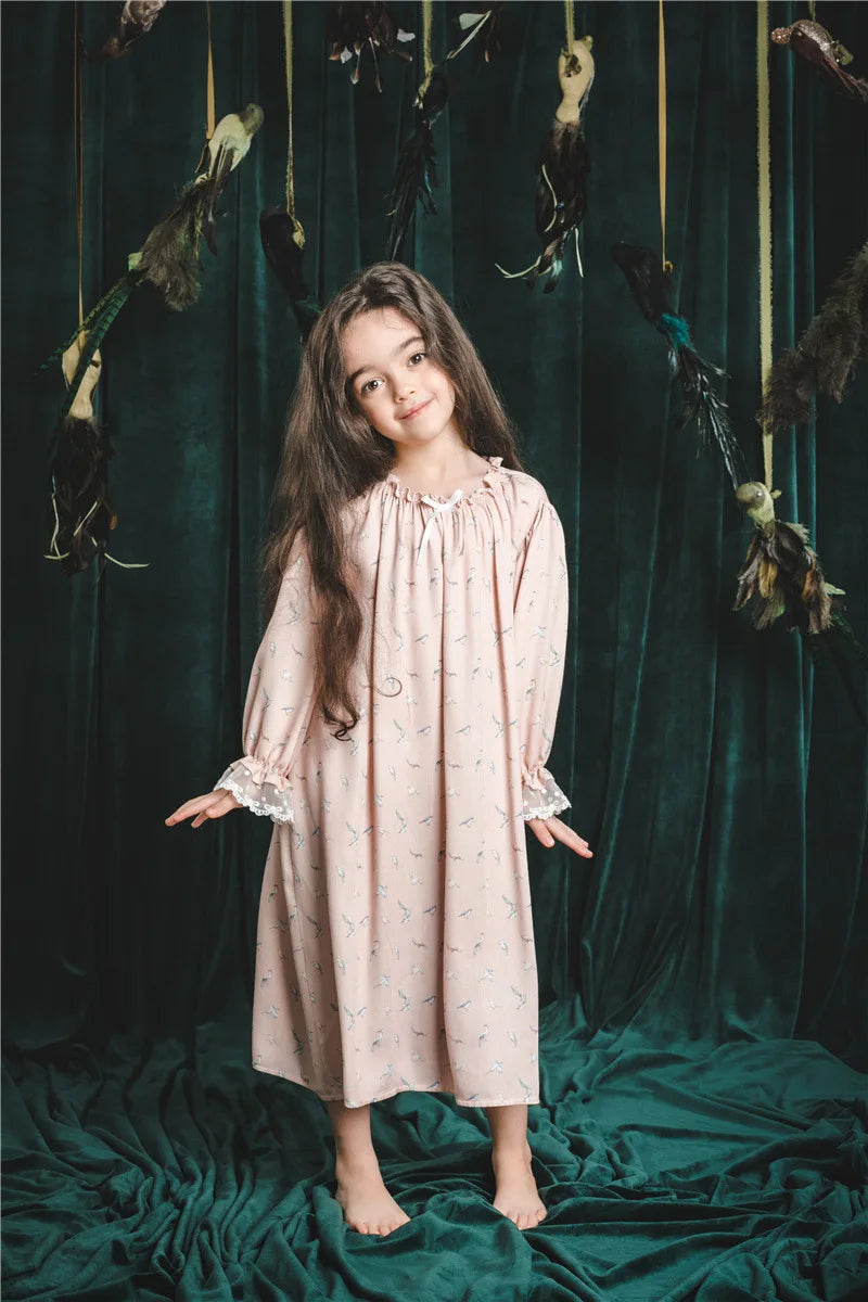 Pajamas Dress for Baby Girls Summer Children Floral Printed Soft Loose Night Dresses Princess Girl Nightgown Lady Sleepwear
