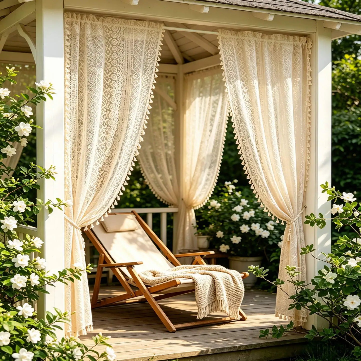 2 Pieces/Set Boho Geometric Hollow Lace Sheer Curtains with Tassel Vintage Patio Door Curtain for Farmhouse Sunroom Kitchen Cafe