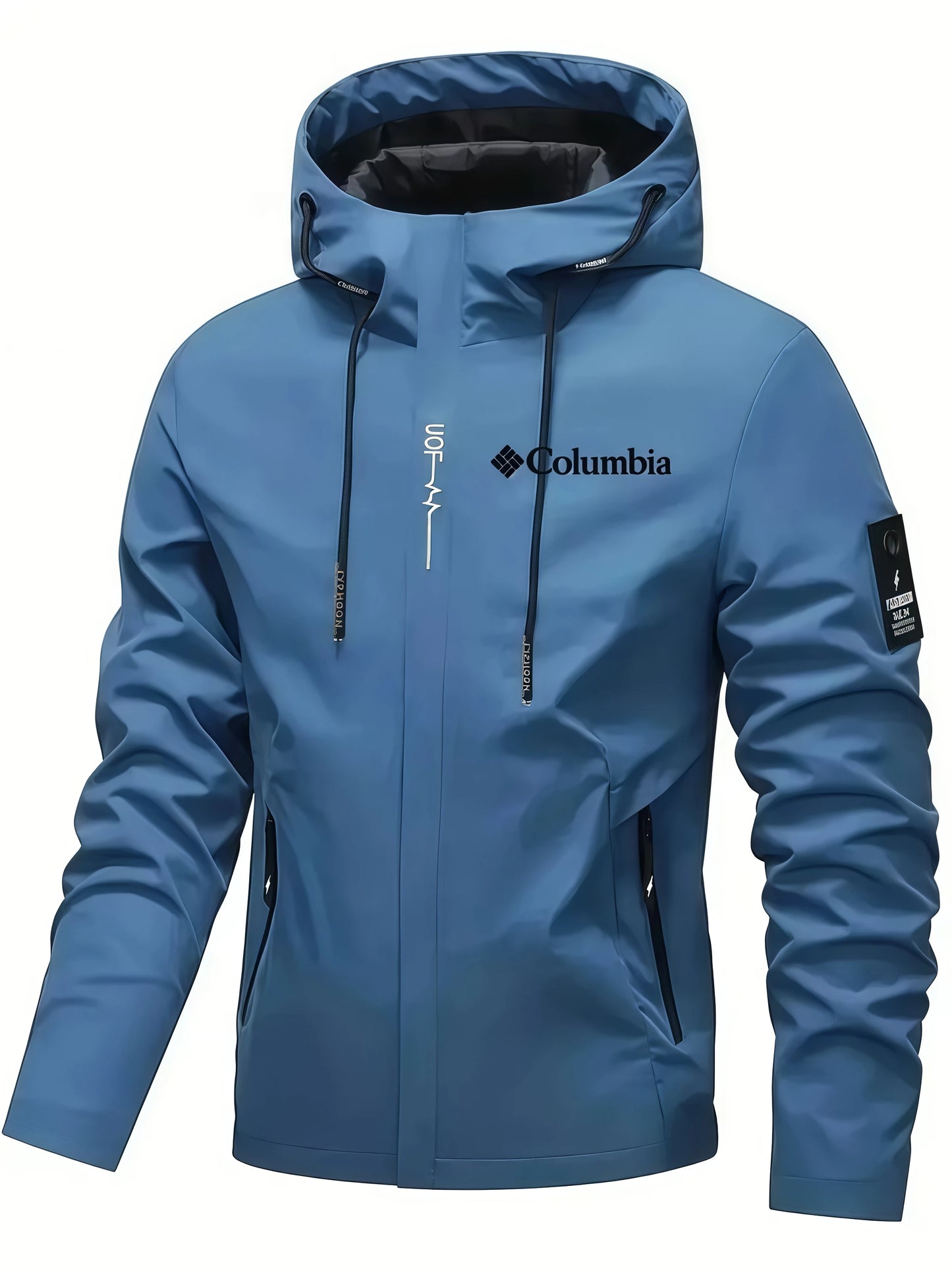 Men's fashion jacket, trendy printed hooded trench coat, zipper pocket, casual jacket, spring and autumn daily street wearjacket