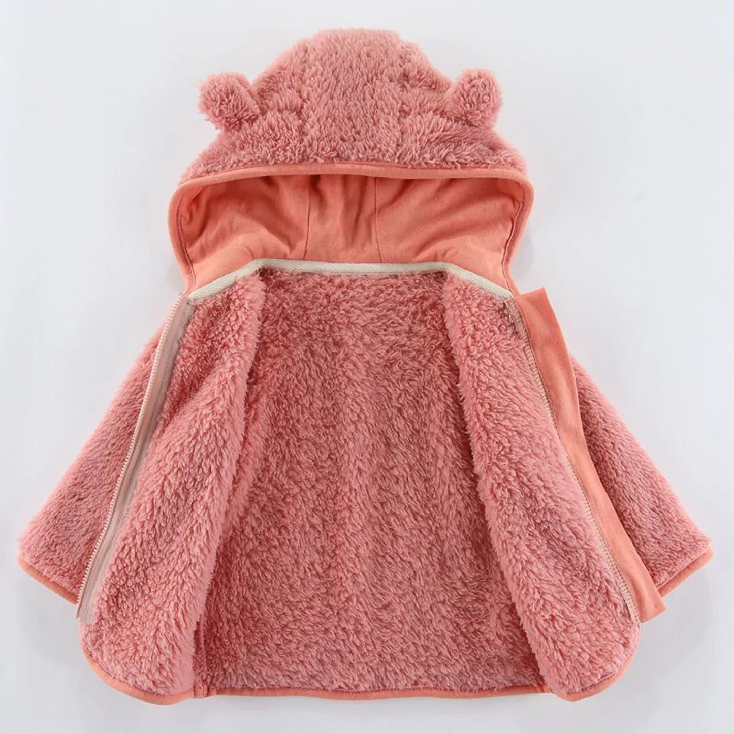 Chaqueta con capucha de lana para bebés recién nacidos, abrigo con orejas de oso y cremallera para niños pequeños, traje de nieve, prendas de vestir térmicas de invierno, sudaderas con capucha