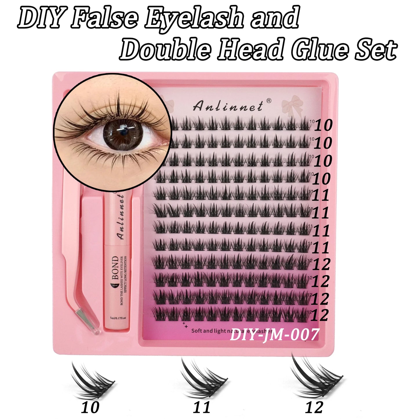 Eyelash Bundle Set DIY Eyelash 8-15mm Extended Makeup Personal Eyelash Adhesive+Sealing Layer Adhesive+Eyelash Tweezers