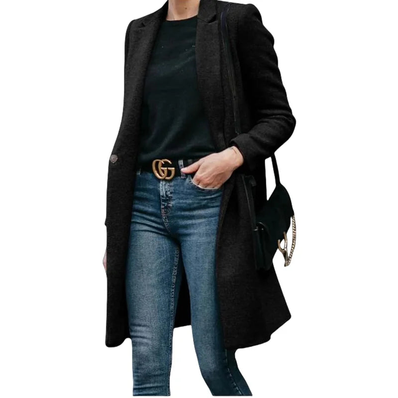Women's Jackets Wool Blends Autumn Winter Trench Coat Flip Collar Warm Lining Coat Long Jacket Streetwear Women's Clothing M-3XL