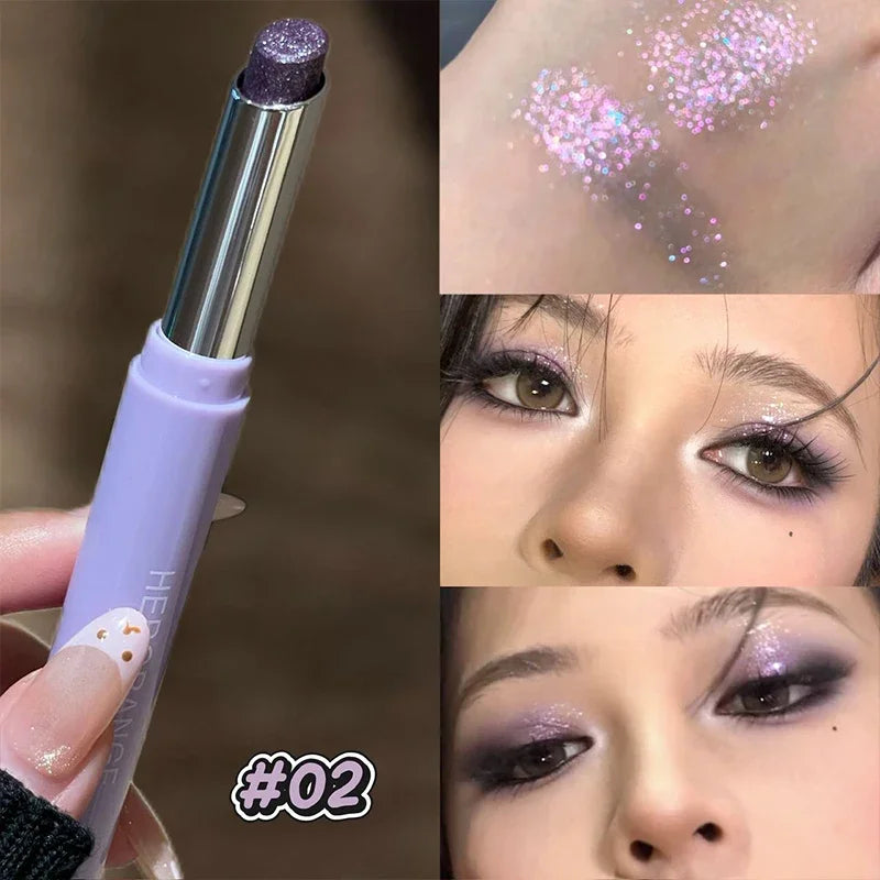 Punk Purple Metallic Eyeshadow Stick Waterproof Lasting Pearlescent Glitter Eye Shadow Highlight Eyeshadow Fine Shiny Eye Makeup