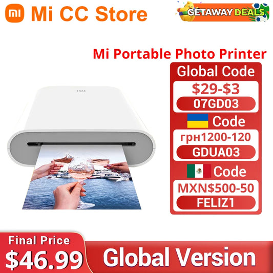 Global Version Xiaomi Mi Portable Photo Printer Support Mi Home APP AR Photo ZINK Thermal Pocket Mini Wireless Bluetooth Printer