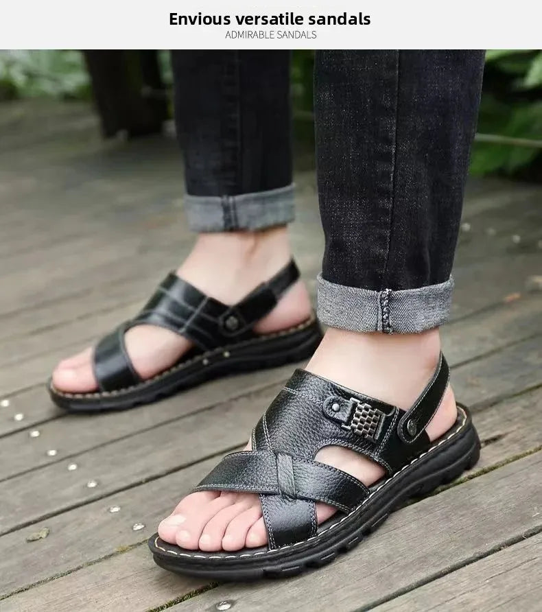 2025 Summer Men’s Sandals Outdoor Waterproof Non-Slip Soft Sole Dual-Use Beach Slippers Driving Shoes