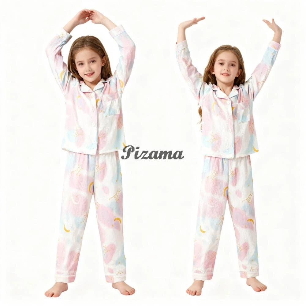 Spring Autumn Winter Teen Girls Pajamas Sets Children 2 Piece Full Sleeve Loungewear Kids Pyjamas Button Down Pijama Teen Niña