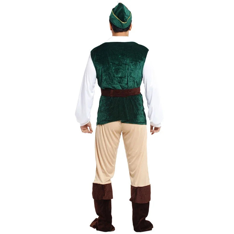 Men Pirate Robin Hood Cosplay Carnival Halloween Forest Prince Hunter Costume Purim Masquerade Clothes