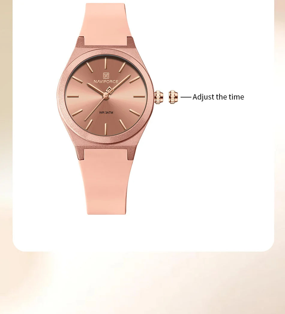 NAVIFORCE Women Watches Silicone Strap Women Quartz Wristwatches Waterproof Round Dial Retro Watch Ladies Girls Reloj Para Mujer