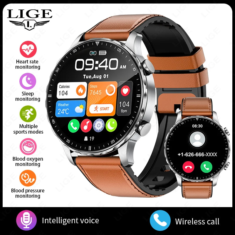LIGE New Smart Watch 1.53'' 360*360 Full Touch Screen Outdoor Waterproof Bluetooth Call Watches Sports Fitness Man smart watches