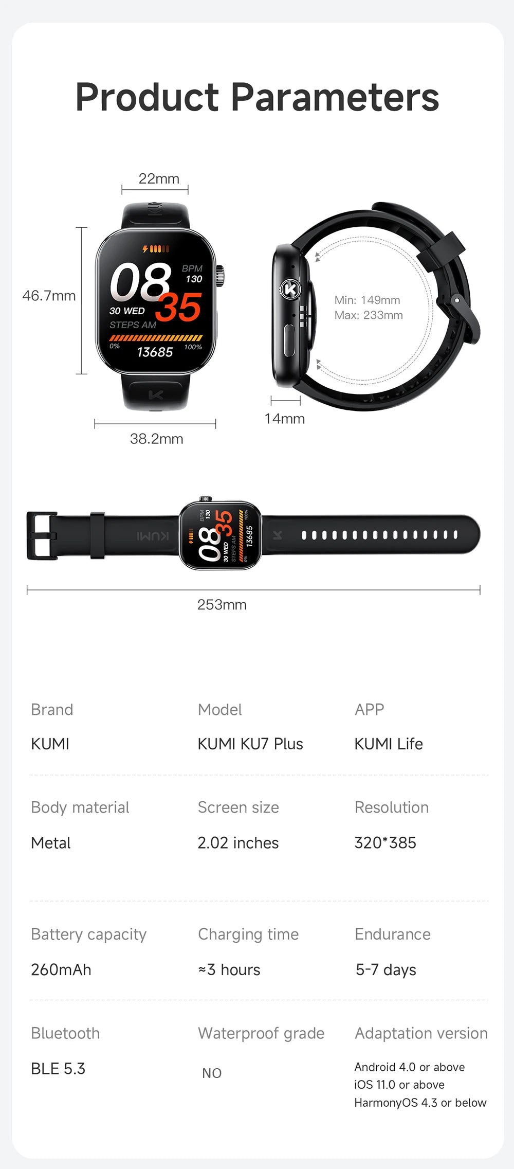 Original KUMI KU7 Meta & Plus Smart Watch